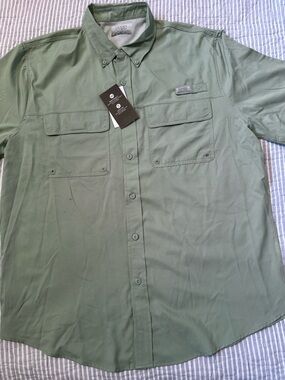 NEW Men’s Green Short-Sleeve Button-Down Shirt Lightweight Quick Dry READ DESCR